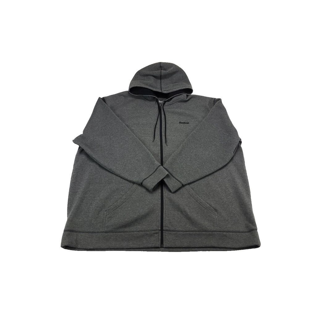 Reebok Full Zip Hoodie Jacket Mens 4XL Gray Speedwick Pockets Relaxed Fit